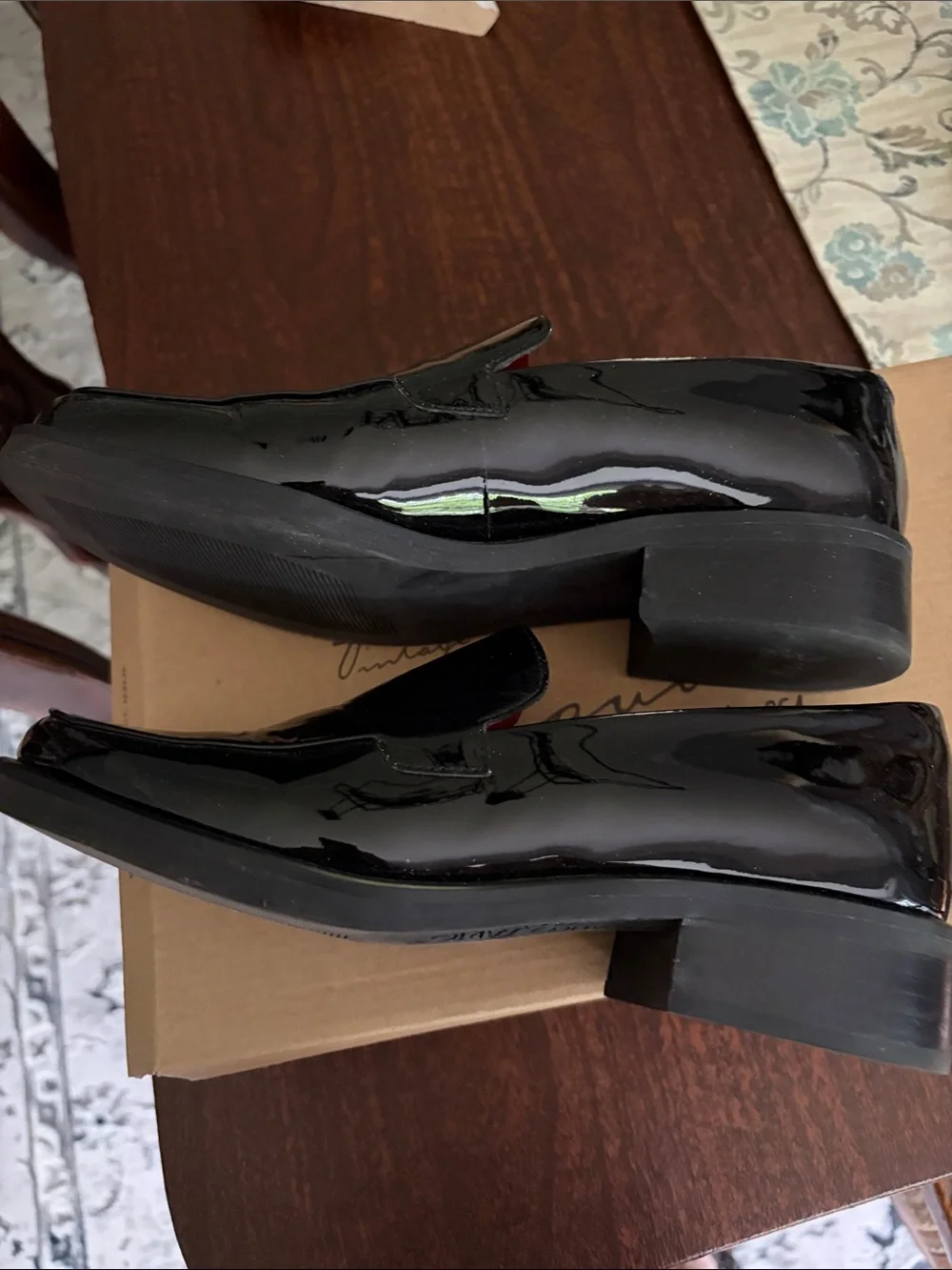 Franco Sarto Black Patent Slip-On Loafers with Red Lining - Picture 4 of 5
